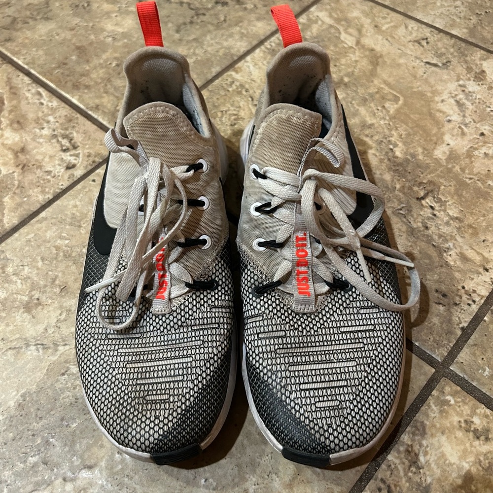 Nike Gray and Black Running Shoes with Orange Pull Tabs